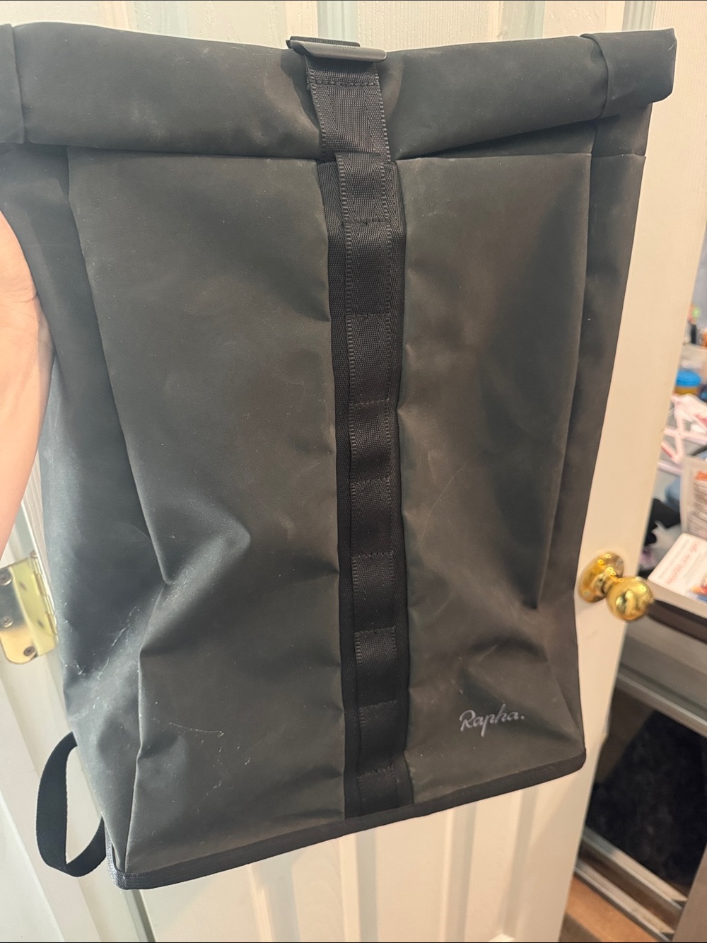 Rapha Black Roll-Top Backpack with Center Webbing